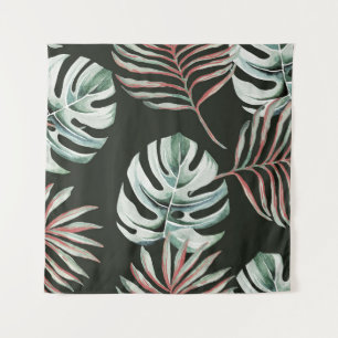 Palm leaves, monstera: tropical watercolor. tapestry