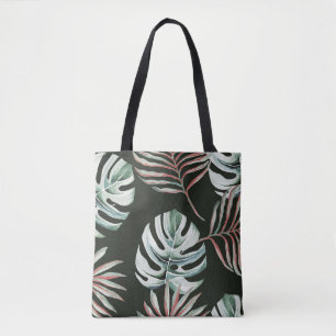 Palm leaves, monstera: tropical watercolor. tote bag