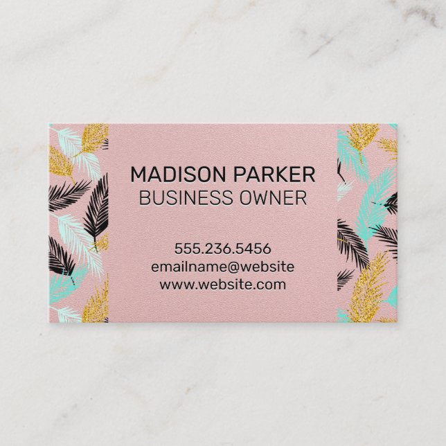 Palm Leaves | Natural | Pink Texture Business Card (Front)