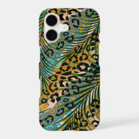 Palm leaves on a leopard background.