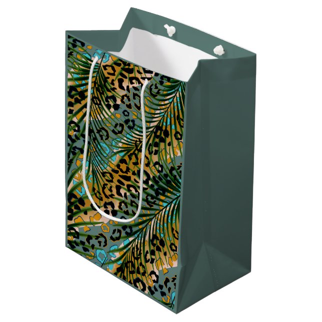 Palm leaves on a leopard background. medium gift bag (Front Angled)