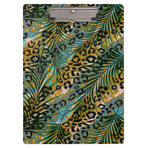 Palm leaves on a leopard background. napkins clipboard