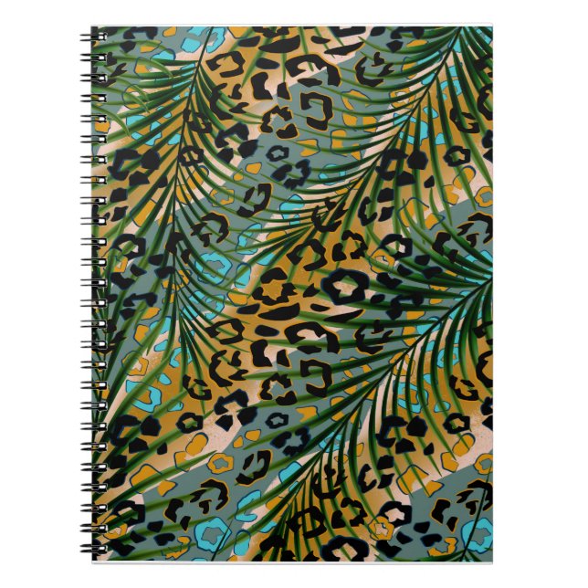 Palm leaves on a leopard background.  notebook (Front)