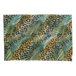 Palm leaves on a leopard background.  pillowcase