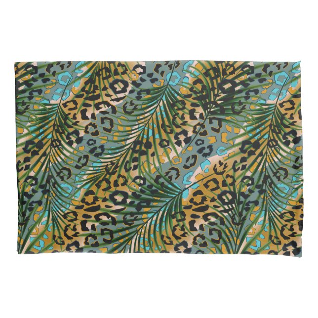 Palm leaves on a leopard background.  pillowcase (Front)