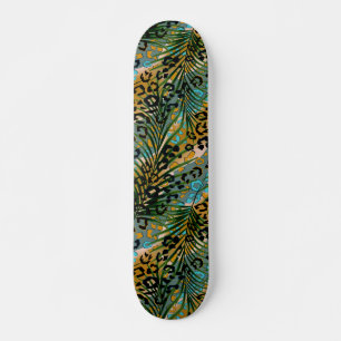 Palm leaves on a leopard background.  skateboard