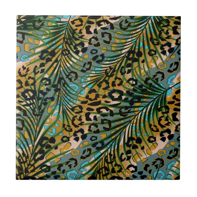 Palm leaves on a leopard background.  tile (Front)