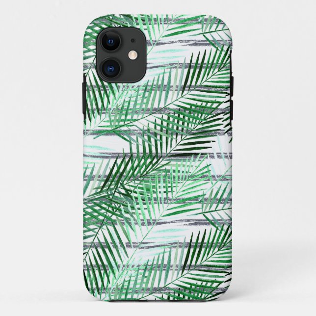 Palm leaves on a striped black and white backgroun Case-Mate iPhone case (Back)