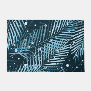 Palm leaves on blue with white polka dots. doormat