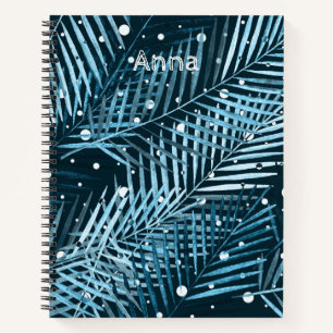 Palm leaves on blue with white polka dots. notebook