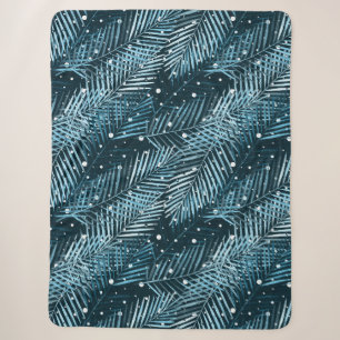 Palm leaves on blue with white polka dots. sherpa blanket