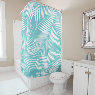 Palm Leaves on Turquoise  Shower Curtain