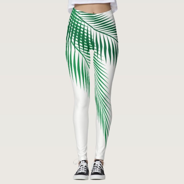 Palm Leaves on White Leggings (Front)