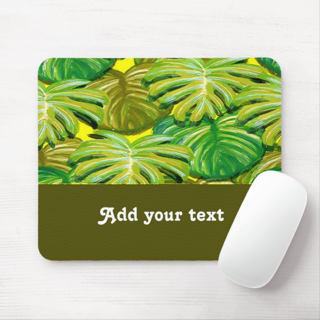 Palm leaves on yellow mouse mat (With Mouse)