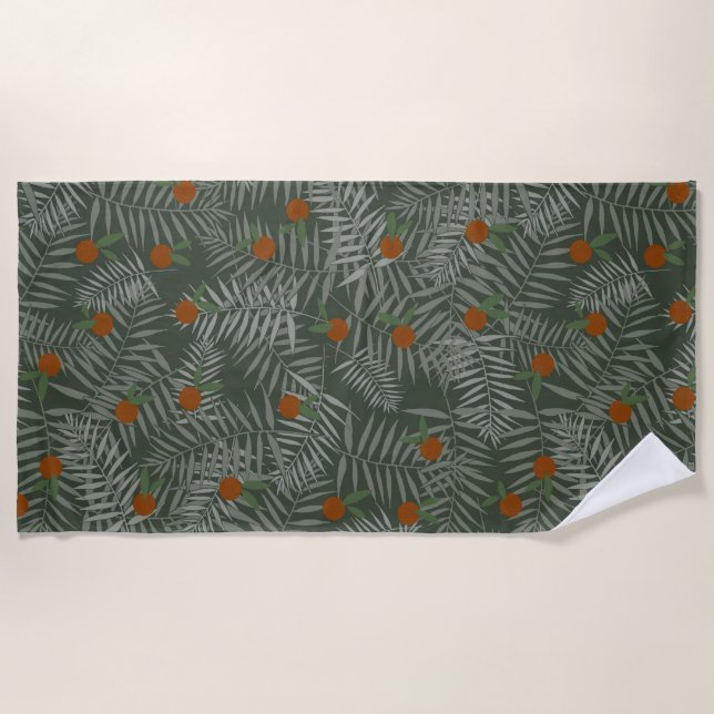 Palm Leaves & Oranges Beach Towel (Front)