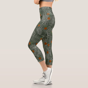 Palm Leaves & Oranges Capri Leggings