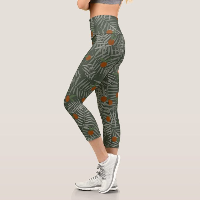 Palm Leaves & Oranges Capri Leggings (Left)