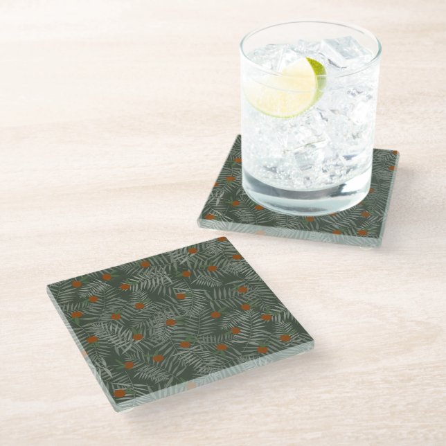 Palm Leaves & Oranges Glass Coaster (Angled)