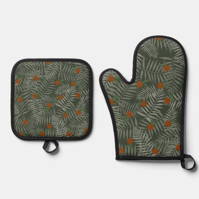 Palm Leaves & Oranges Oven Mitt & Pot Holder Set (Front)