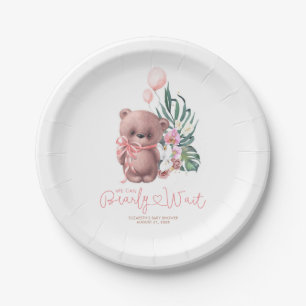 Palm Leaves Orchids Teddy Bear Baby Shower Girl Paper Plate