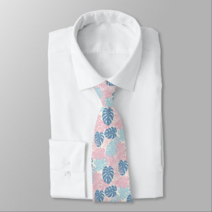 Palm Leaves Pastel Pink Blue Dusty Blue Tie