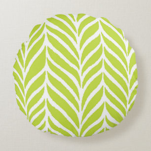 Palm Leaves Pattern Chartreuse Green Round Cushion