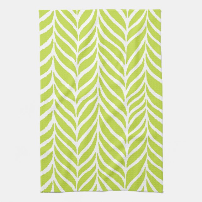 Palm Leaves Pattern Chartreuse Green Tea Towel (Vertical)