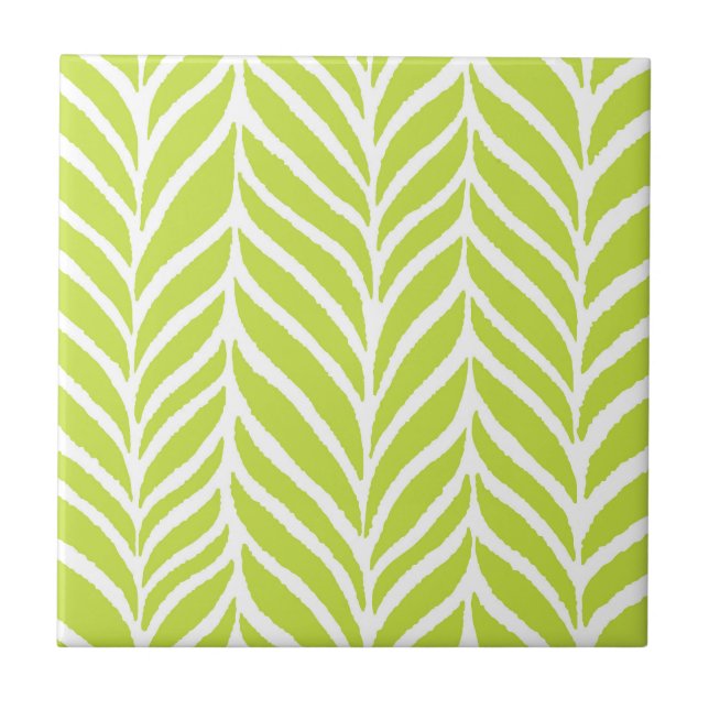 Palm Leaves Pattern Chartreuse Green Tile (Front)