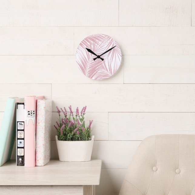 Palm Leaves Pattern Dream 5 #tropical#art Round Clock (Reading Room)