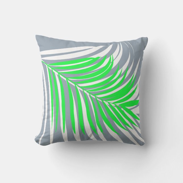 Palm Leaves Pattern Dusty Blue Green Tropical Gift Cushion (Front)