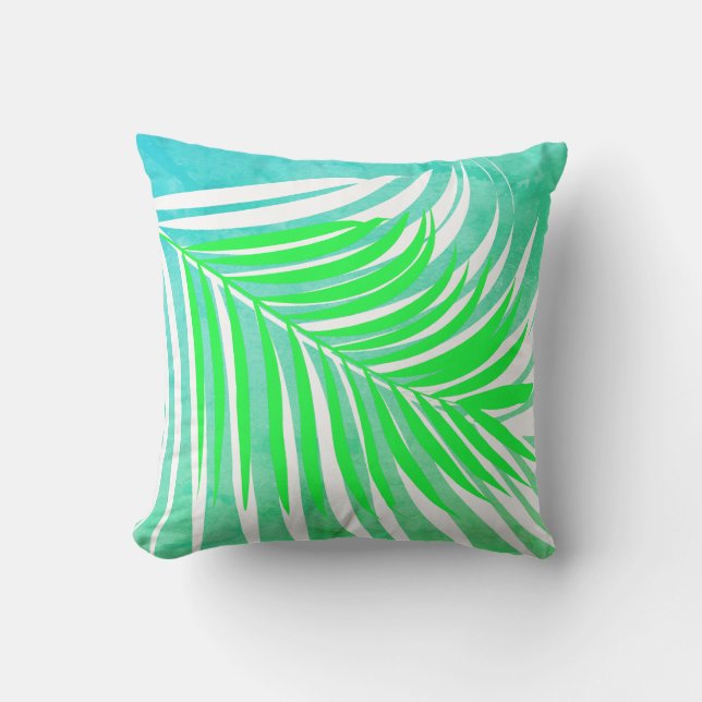 Palm Leaves Pattern Green Teal Blue Tropical Gift Cushion (Front)