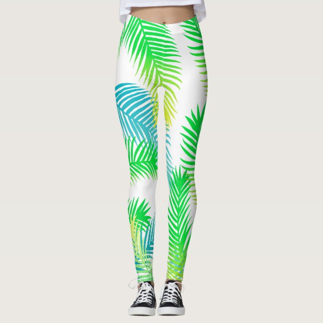 Palm Leaves Pattern Leggings – Tropical Botanical  (Front)