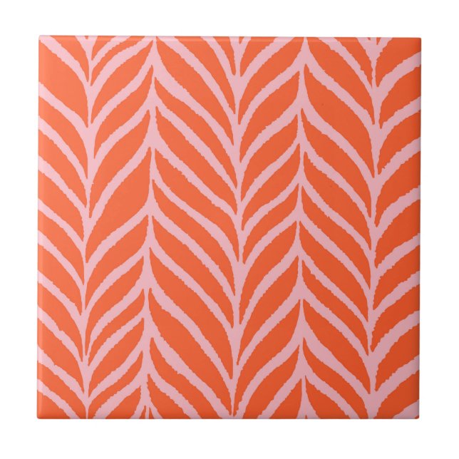 Palm Leaves Pattern Orange and Pink Tile (Front)