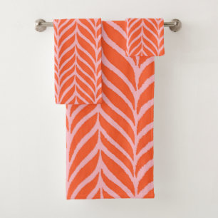 Palm Leaves Pattern Orange & Pink Bath Towel Set