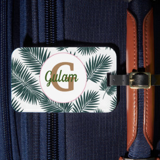 Palm leaves pattern personalised name and initial luggage tag