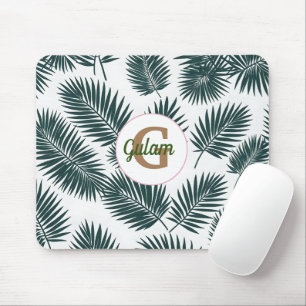 Palm leaves pattern personalised name and initial mouse mat