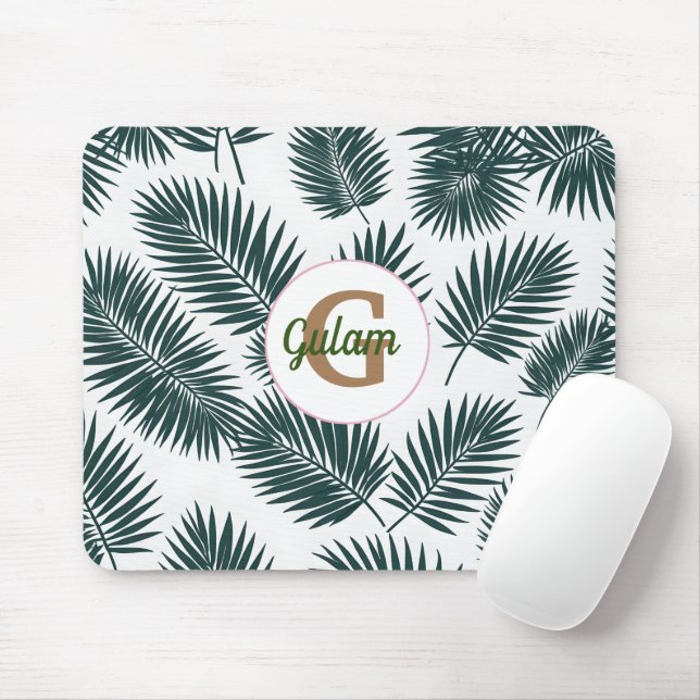 Palm leaves pattern personalised name and initial mouse mat (With Mouse)