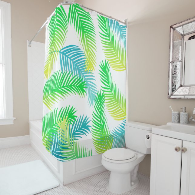 Palm leaves pattern shower curtain (In Situ)