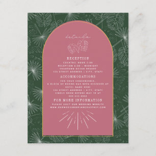 Palm Leaves Pink Green Arch Wedding Details Enclosure Card