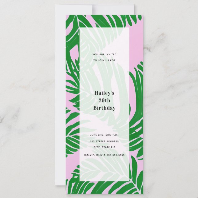 Palm Leaves Pink & Green Generic Birthday Party Invitation (Front)
