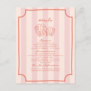 Palm Leaves Pink Stripe Wedding Details Enclosure Card