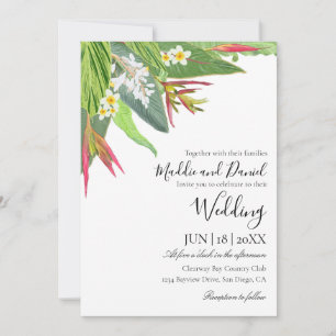 Palm Leaves Plumeria Tropical Elegant Wedding Invitation