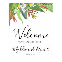 Palm Leaves Plumeria Tropical Elegant Welcome Sign