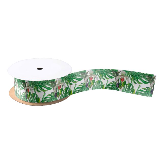 Palm leaves satin ribbon (Spool)