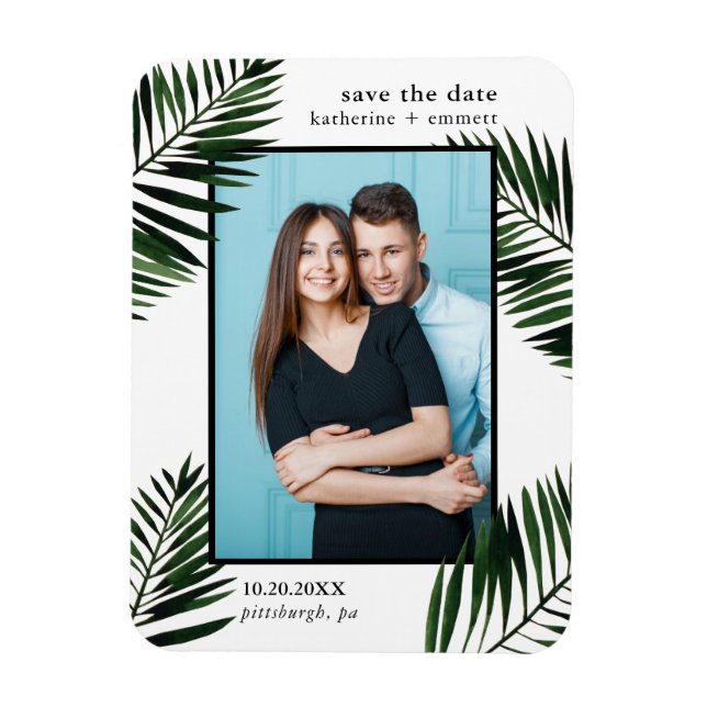 Palm Leaves Save the Date Wedding Photo Magnet (Vertical)