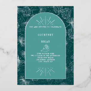 Palm Leaves Seashell Teal Tropical Beach Wedding