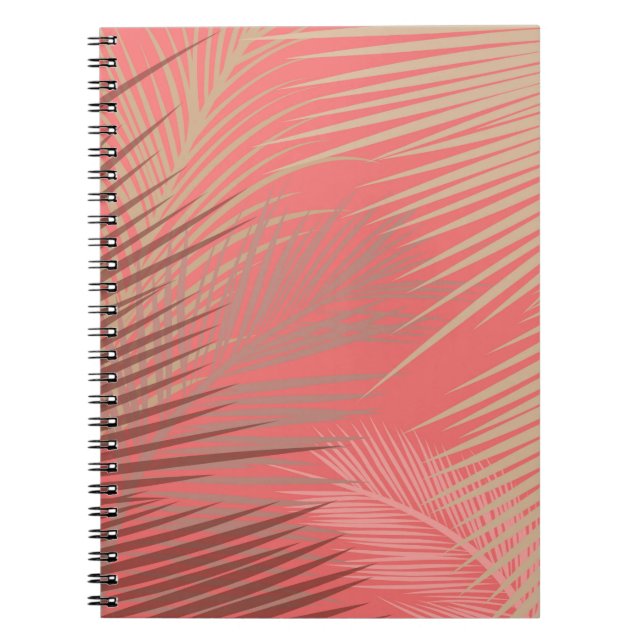 Palm Leaves Shadow on Living Coral Notebook (Front)