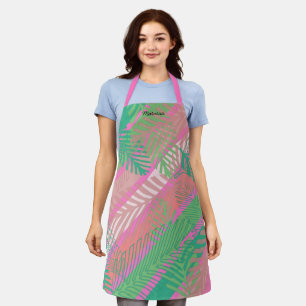 Palm Leaves Stripes colourful Monogrammed Apron