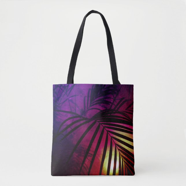 Palm leaves sunset modern tropical tote bag (Front)