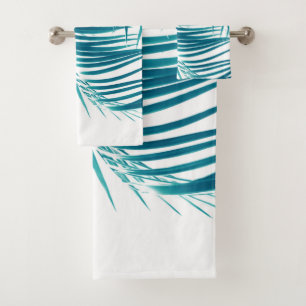 Palm Leaves Teal Blue Vibes #1 #tropical #decor Bath Towel Set